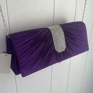 NWT Purple Party Clutch with Long Chain Strap